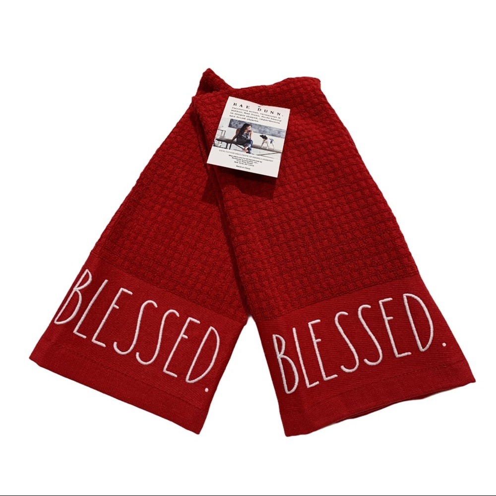 Rae Dunn Blessed red kitchen towels - Picture 1 of 1